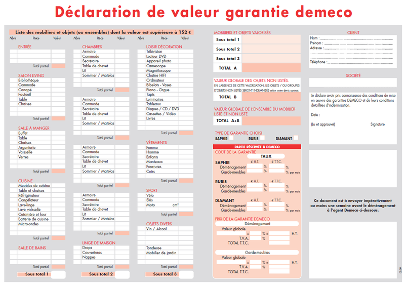Formulaire de déclaration de valeur